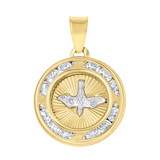 10k Yellow Gold Unisex Cubic Zirconia Textured Dove Bird Peace Symbol Charm Pendant