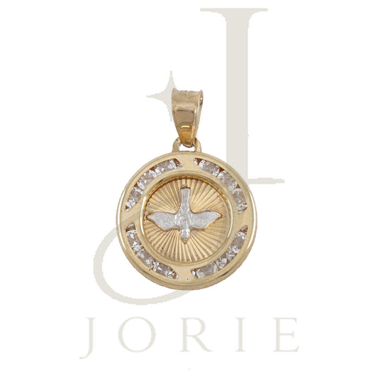 10k Yellow Gold Unisex Cubic Zirconia Textured Dove Bird Peace Symbol Charm Pendant