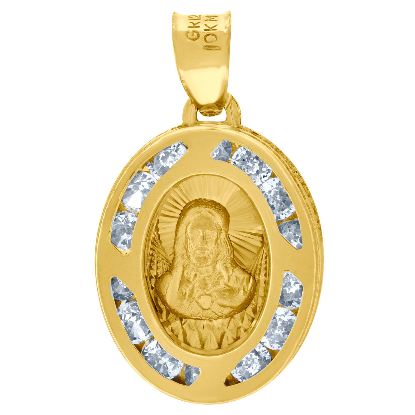 10kt Yellow Gold Unisex Cubic-Zirconia Textured Sacred Heart Of Jesus Religious Charm Pendant