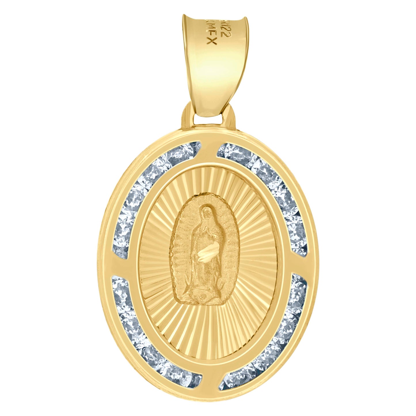 10kt Yellow Gold Unisex Cubic-Zirconia Textured Lady Of Guadalupe Religious Oval Charm Pendant
