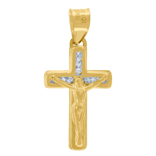 10kt Yellow Gold Unisex Cubic-Zirconia Polished Finish Crucifix Cross Religious Charm Pendant