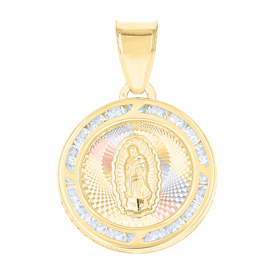 10kt Tri-Color Gold Unisex Cubic-Zirconia Guadalupe Religious Charm Pendant