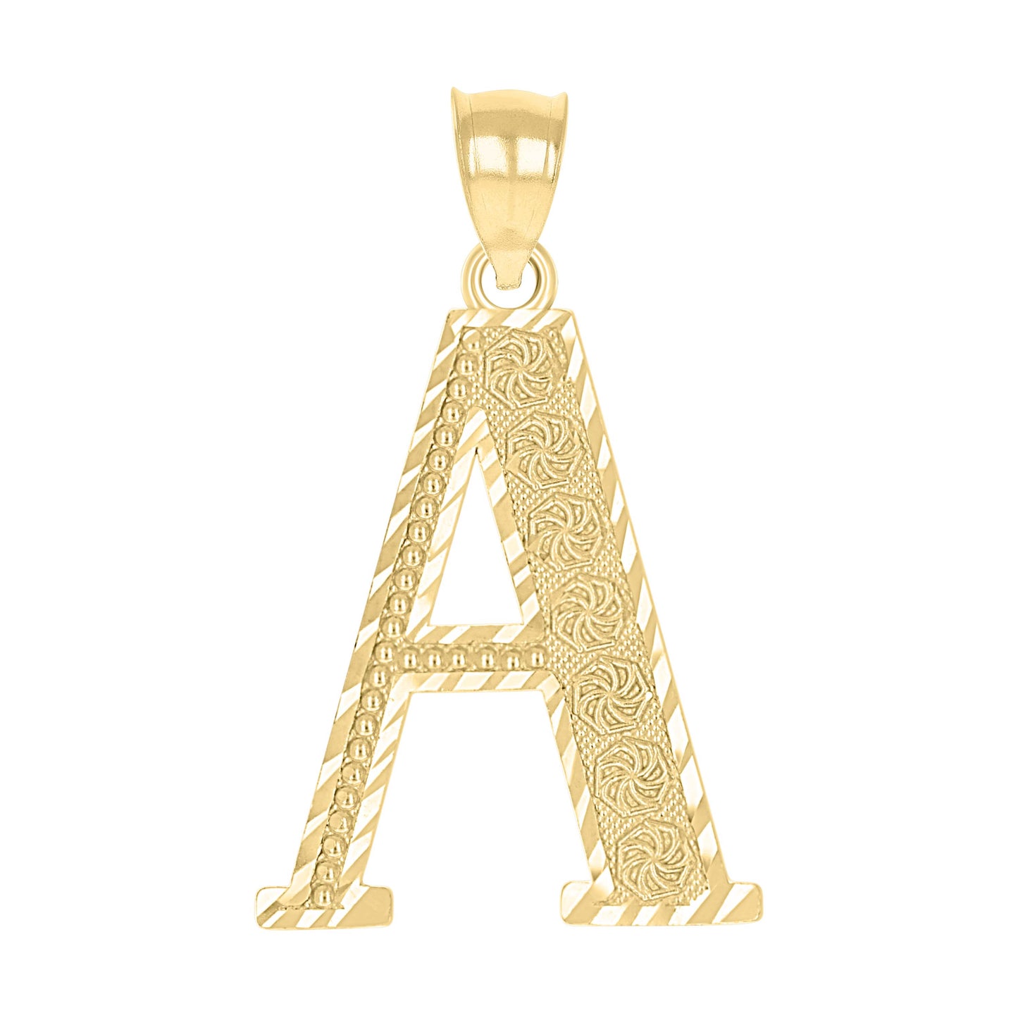 10k Yellow Gold Unisex Diamond Cut Initial Letter A Charm Pendant
