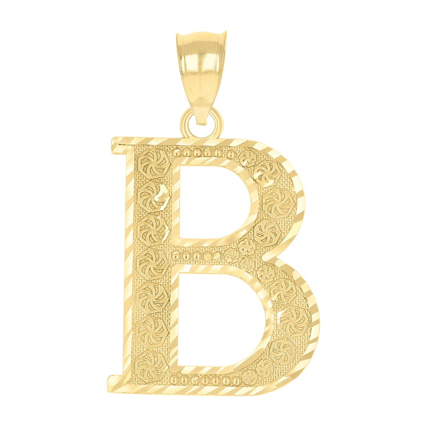 10k Yellow Gold Unisex Diamond Cut Initial Letter B Charm Pendant