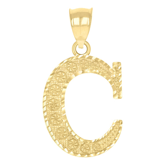 10k Yellow Gold Unisex Diamond Cut Initial Letter C Charm Pendant