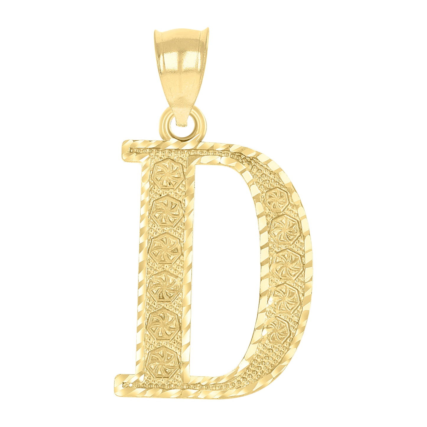 10k Yellow Gold Unisex Diamond Cut Initial Letter D Charm Pendant