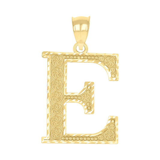 10k Yellow Gold Unisex Diamond Cut Initial Letter E Charm Pendant