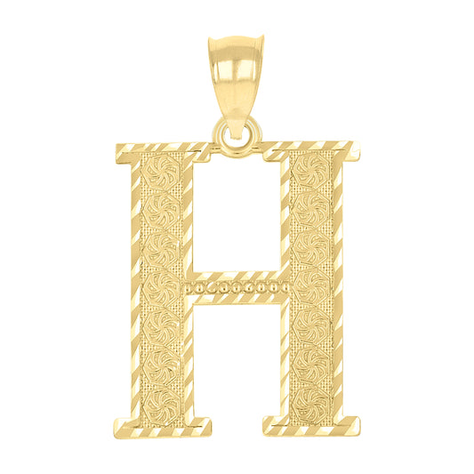 10k Yellow Gold Unisex Diamond Cut Initial Letter H Charm Pendant