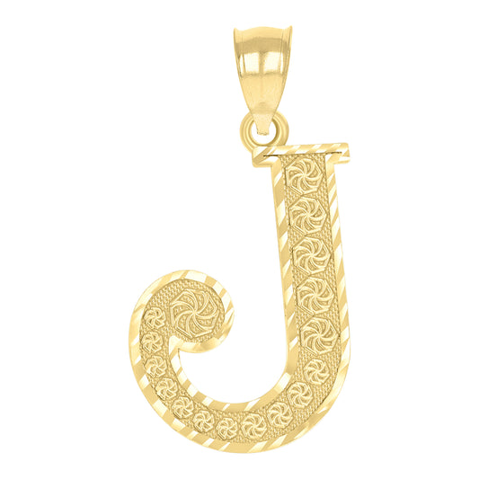 10k Yellow Gold Unisex Diamond Cut Initial Letter J Charm Pendant