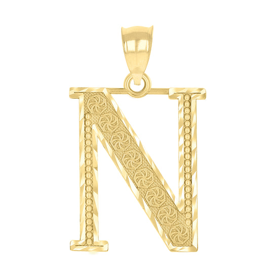 10k Yellow Gold Unisex Diamond Cut Initial Letter N Charm Pendant