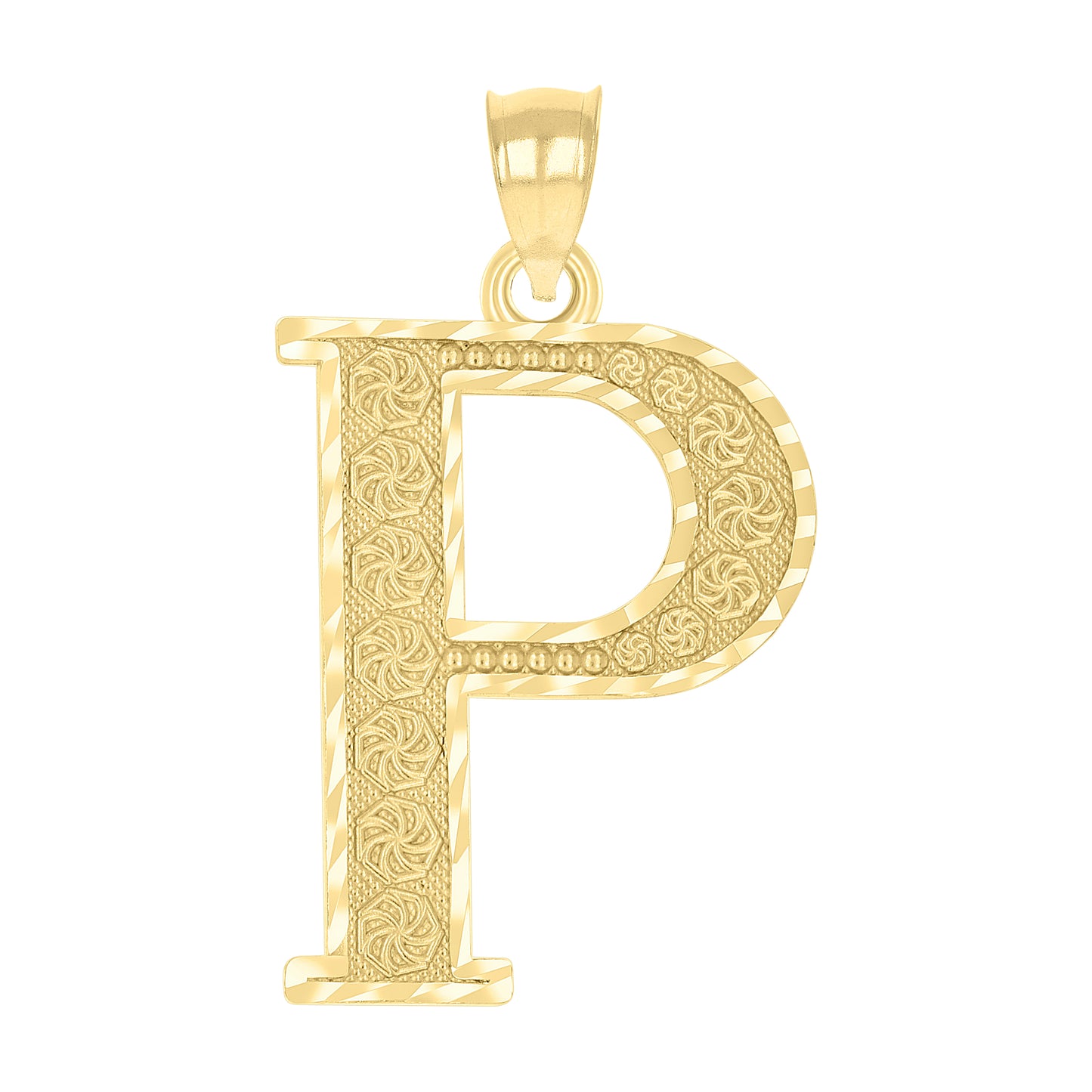 10k Yellow Gold Diamond Cut Mens Letter P Initial Charm Pendant