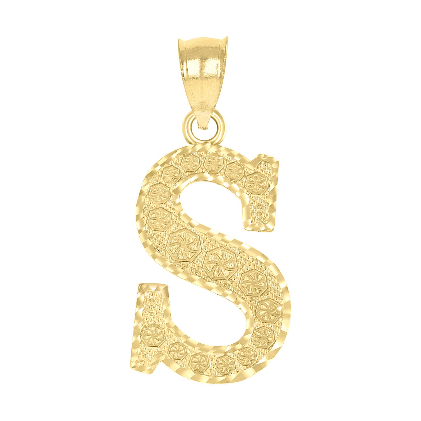 10k Yellow Gold Unisex Diamond Cut Initial Letter S Charm Pendant