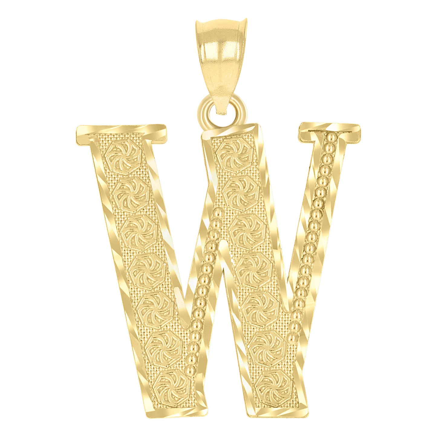 10k Yellow Gold Diamond Cut Mens Letter W Initial Charm Pendant