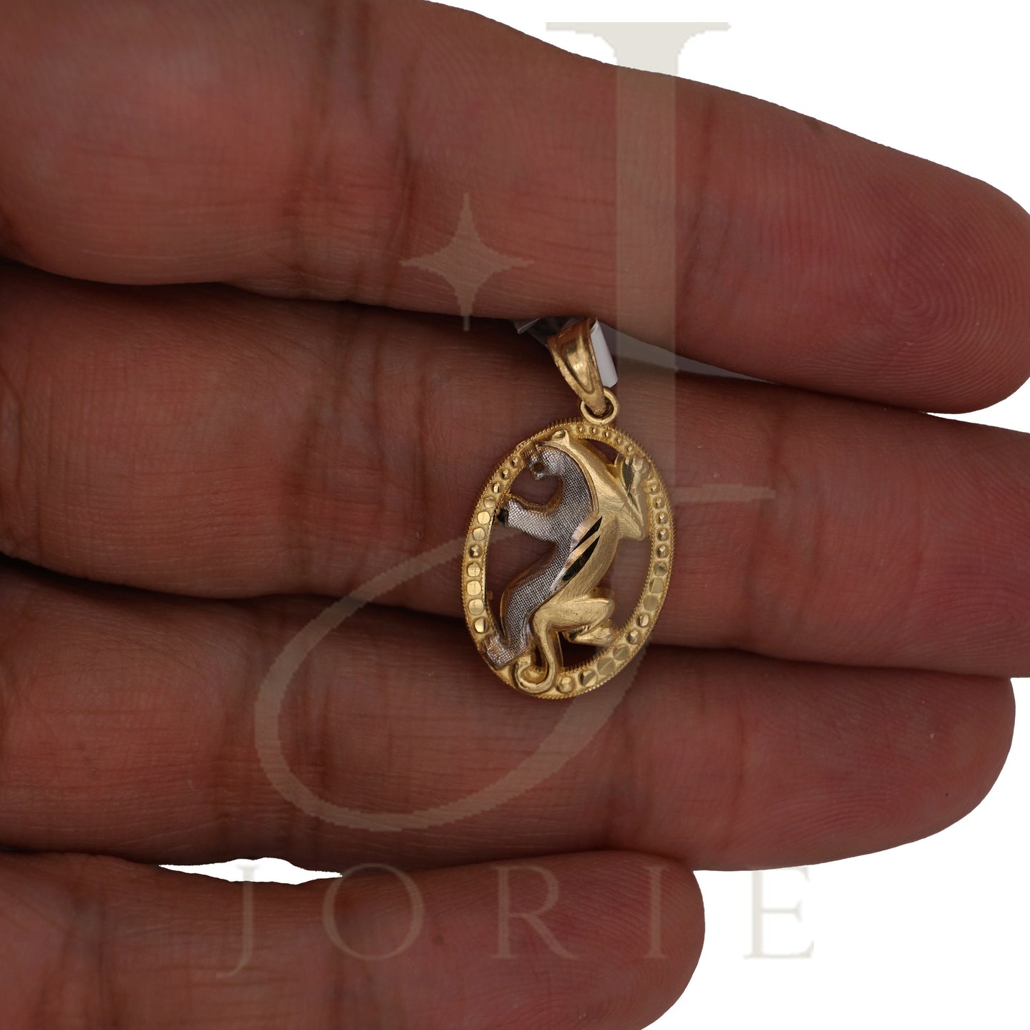 10k Two Tone Gold Unisex Diamond Cut Textured Tiger Animal Charm Pendant