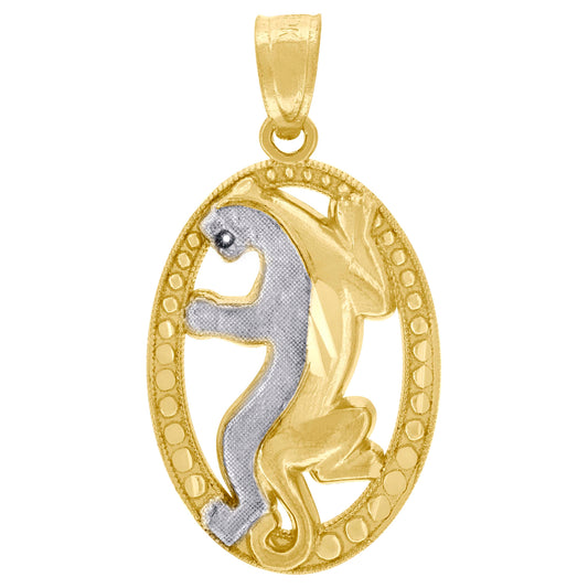 10k Two Tone Gold Mens Diamond Cut Textured Tiger Animal Charm Pendant
