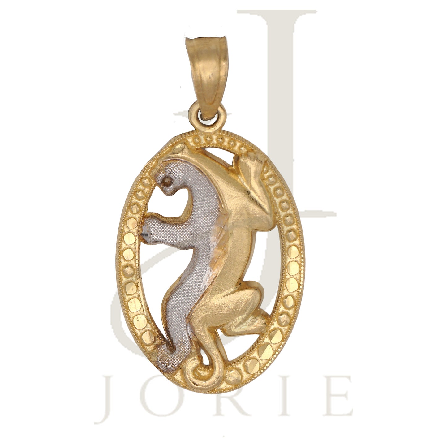 10k Two Tone Gold Unisex Diamond Cut Textured Tiger Animal Charm Pendant