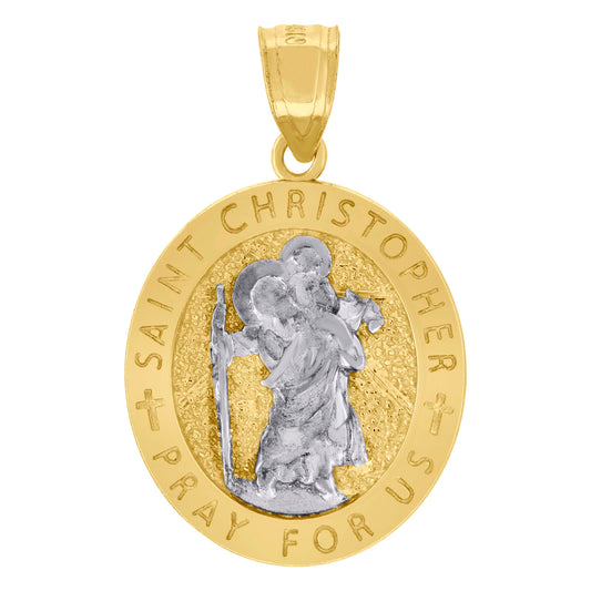 10kt Two-Tone Gold Unisex Textured Saint Christopher Pray For Us Religious Charm Pendant