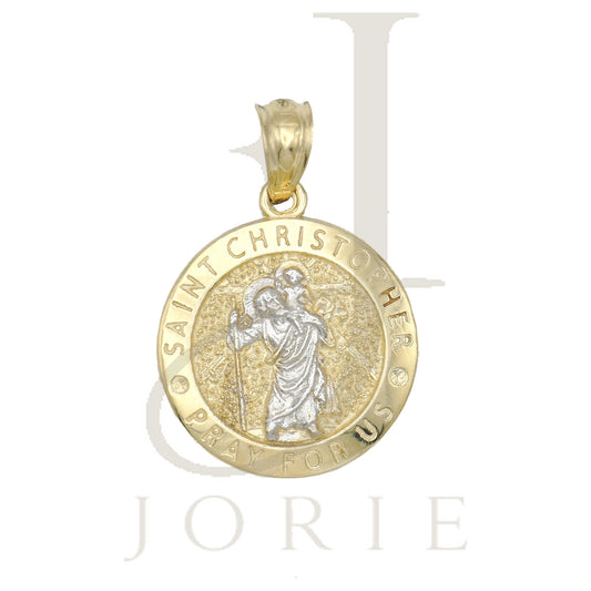 10k Two-Tone Gold Unisex Textured Saint Christopher Pray For Us Religious Charm Pendant