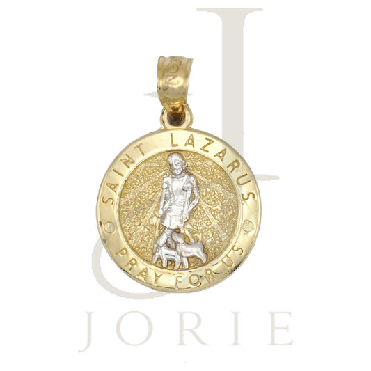10k Two-Tone Gold Unisex Textured Saint Lazarus Pray For Us Religious Charm Pendant