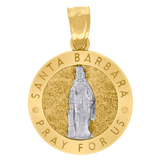 10kt Two-Tone Gold Unisex Textured Santa Barbara Pray For Us Religious Charm Pendant