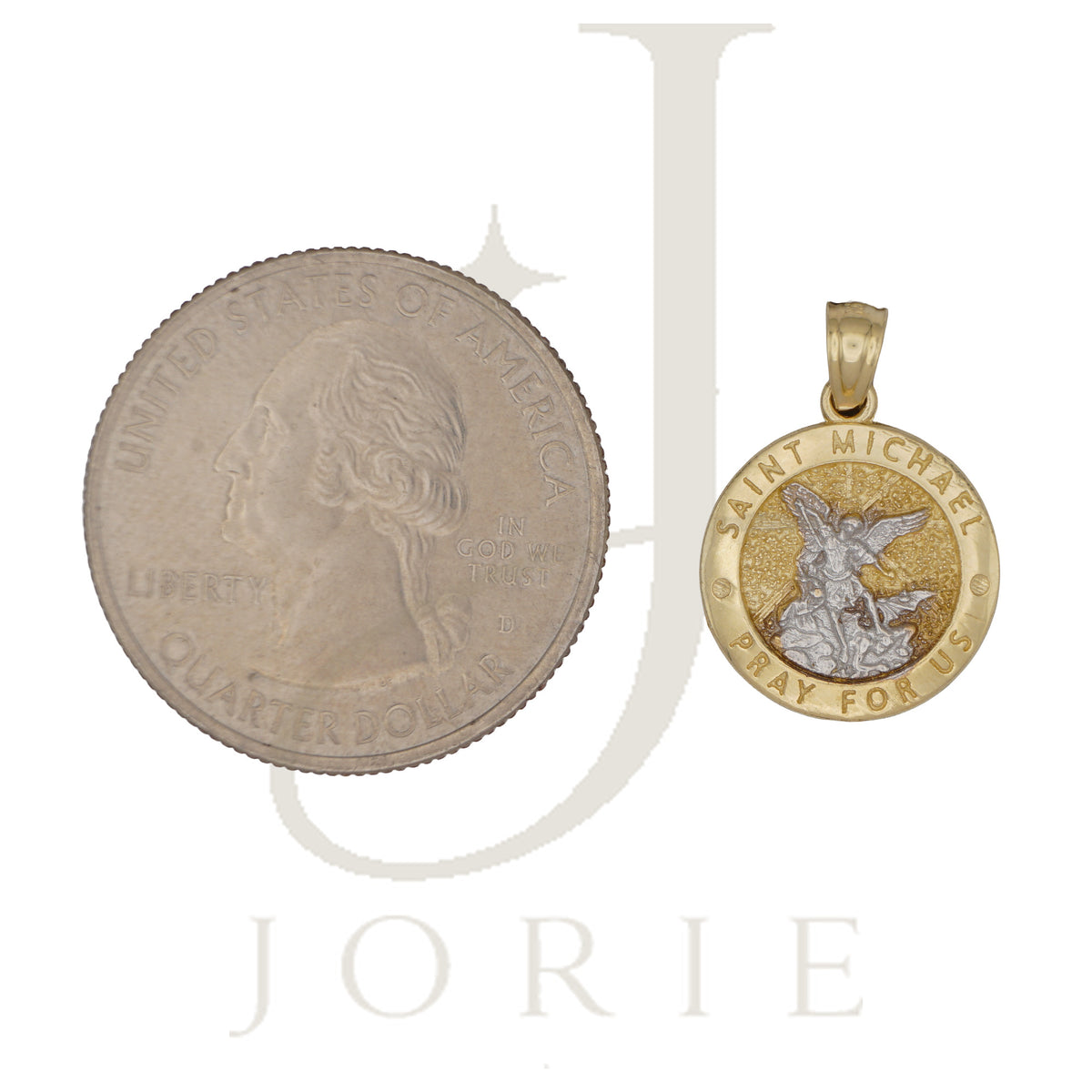 10k Two-Tone Gold Unisex Textured Saint Michael Pray For Us Religious Charm Pendant