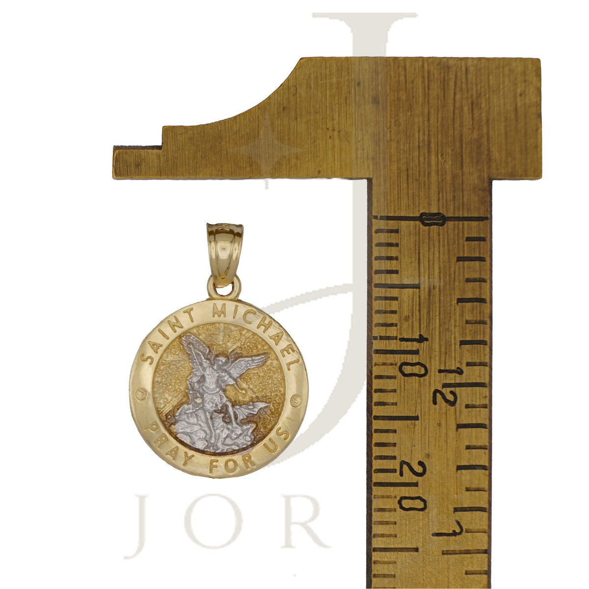 10k Two-Tone Gold Unisex Textured Saint Michael Pray For Us Religious Charm Pendant