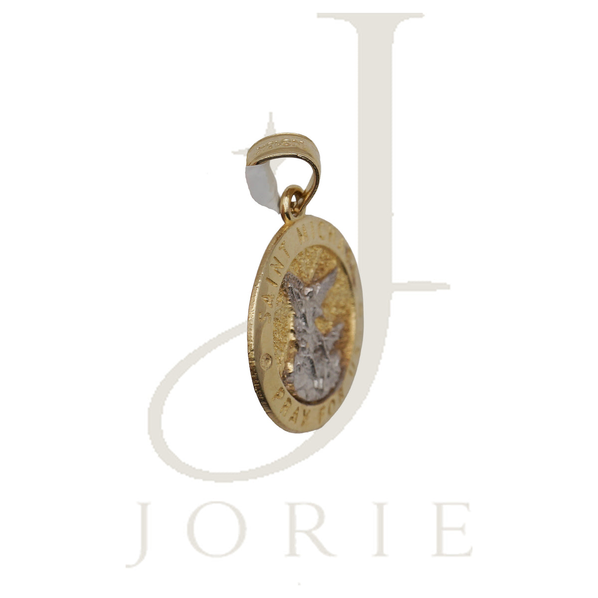 10k Two-Tone Gold Unisex Textured Saint Michael Pray For Us Religious Charm Pendant