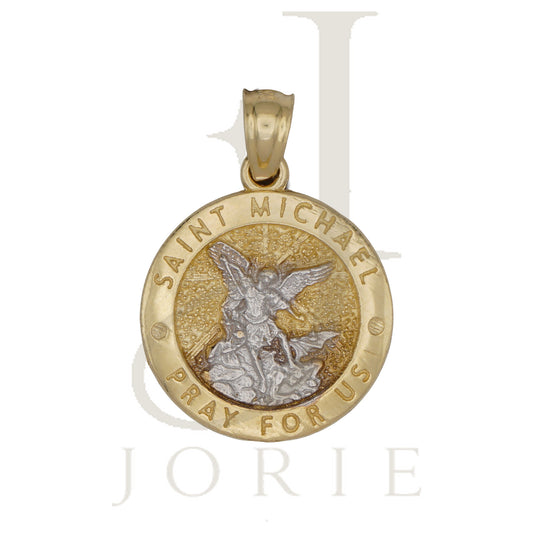 10k Two-Tone Gold Unisex Textured Saint Michael Pray For Us Religious Charm Pendant