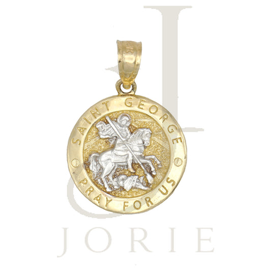 10k Two-Tone Gold Unisex Textured Saint George Pray For Us Religious Charm Pendant