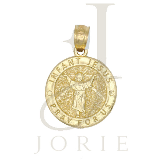 10k Two-Tone Gold Unisex Textured Infant Jesus Pray For Us Religious Charm Pendant