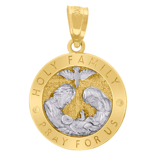 10kt Two-Tone Gold Unisex Textured Holy Family Pray For Us Religious Charm Pendant