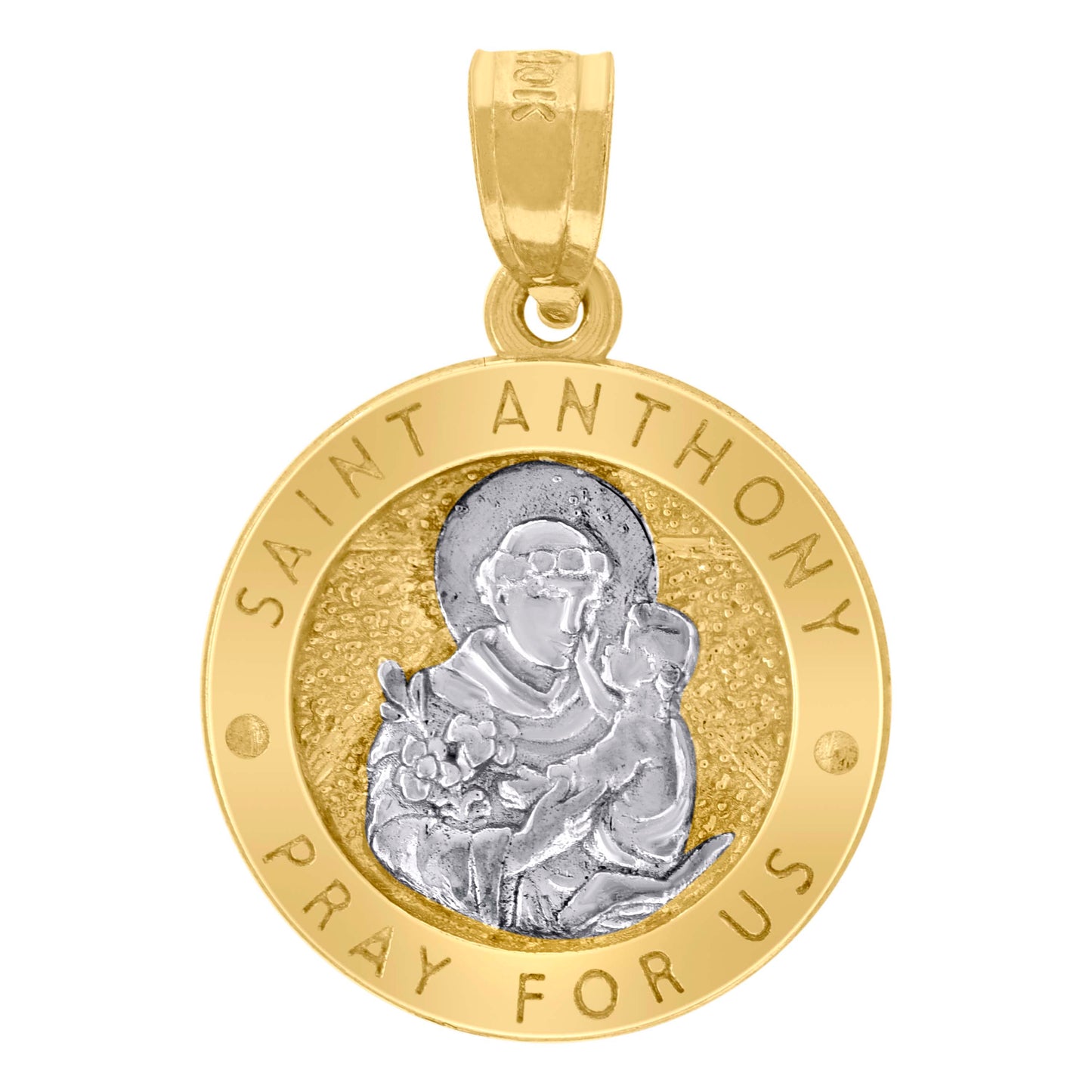10kt Two-Tone Gold Unisex Textured Saint Anthony Pray For Us Religious Charm Pendant