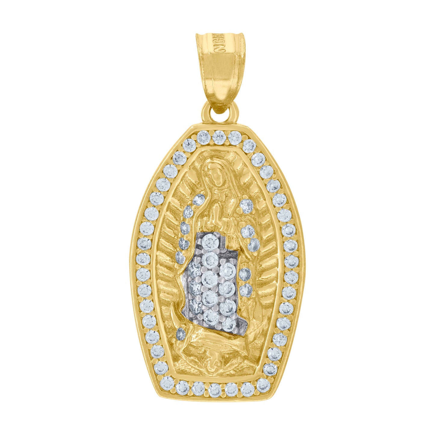10kt Two-Tone Gold Unisex Cubic Zirconia Cubic-Zirconia Lady Of Guadalupe Religious Pendant