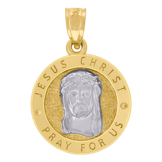 10kt Two-Tone Gold Unisex Textured Jesus Christ Pray For Us Religious Charm Pendant