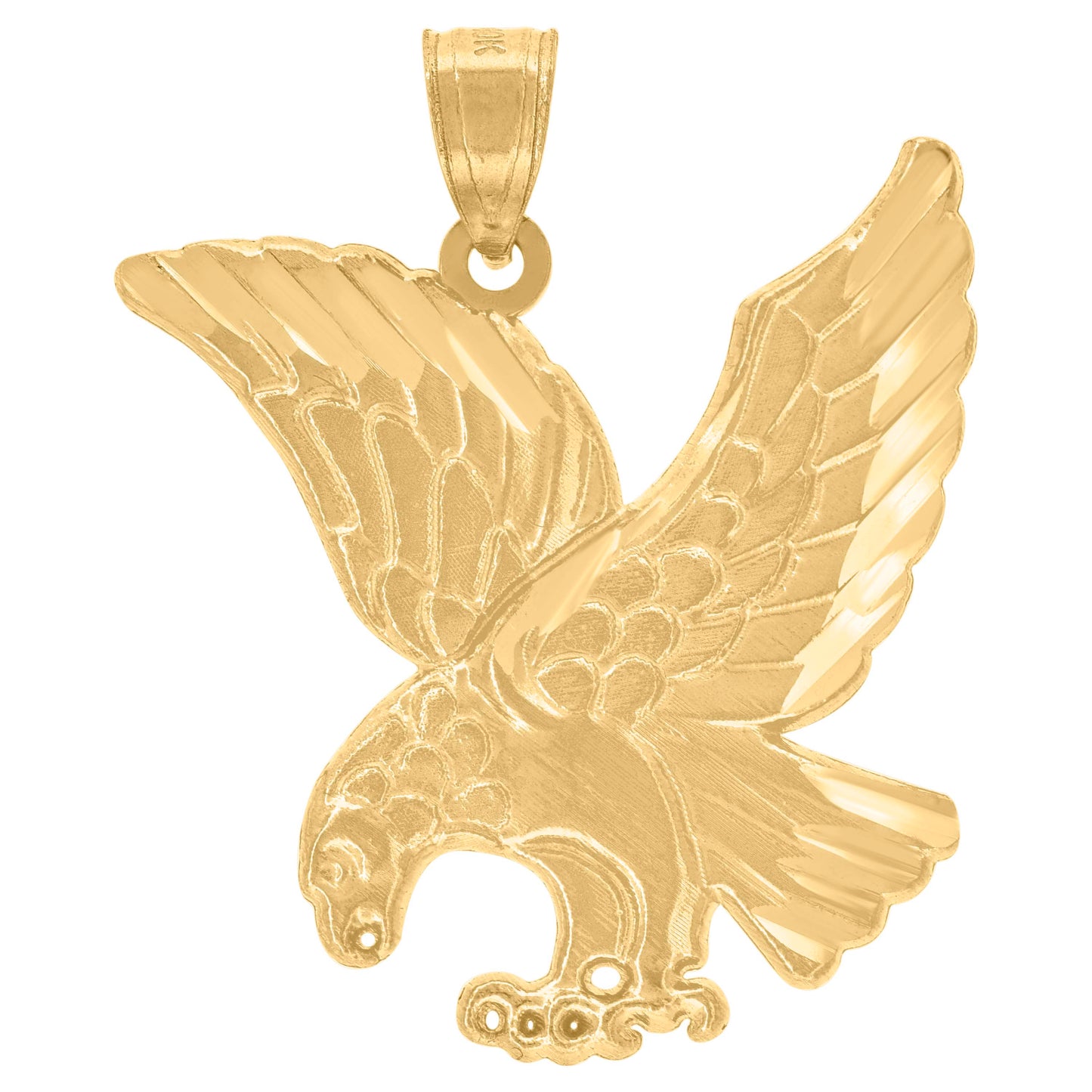 10k Yellow Gold Mens Diamond Cut Textured Flying Eagle Bird Charm Pendant