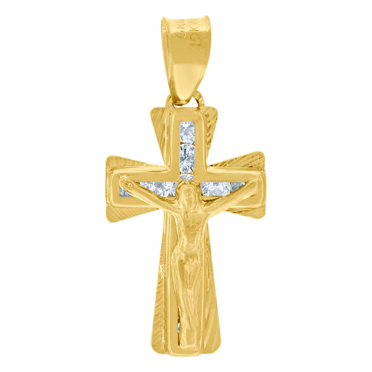 10kt Yellow Gold Unisex Cubic Zirconia Cubic-Zirconia Crucifix Cross Religious Charm Pendant