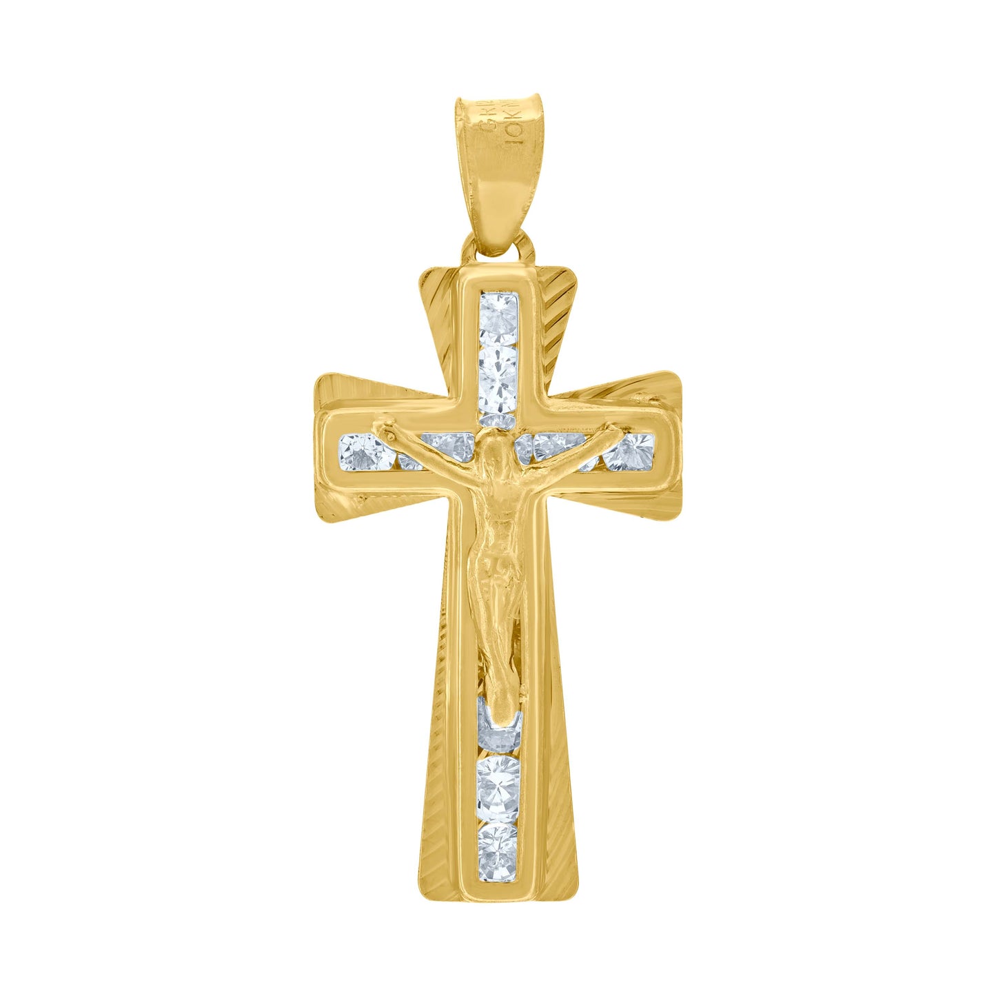 10kt Yellow Gold Unisex Cubic Zirconia Cubic-Zirconia Crucifix Cross Religious Charm Pendant